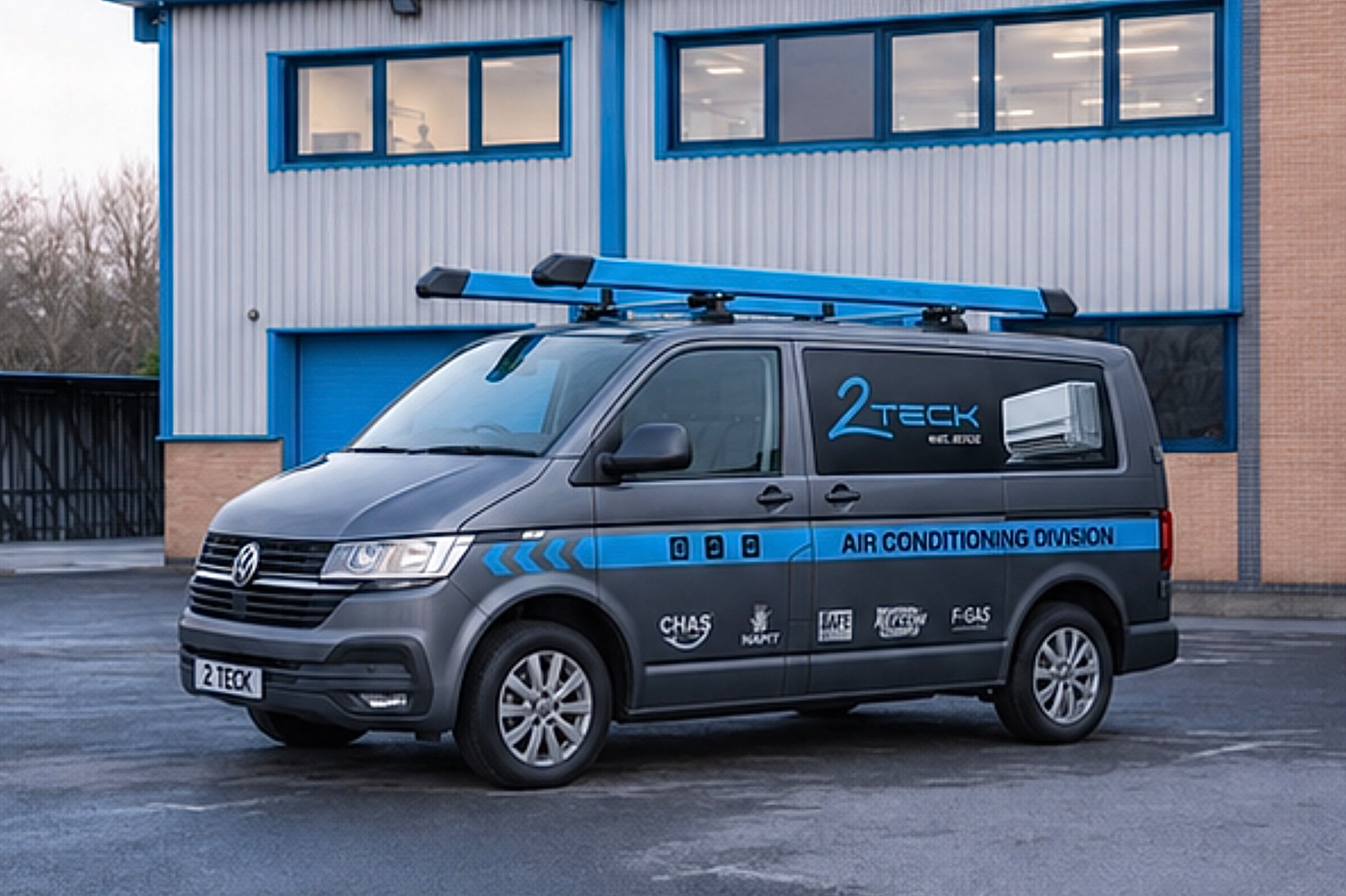 Grey service van with blue air conditioning division livery